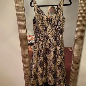 Calvin Klein gold sequin formal high low dress